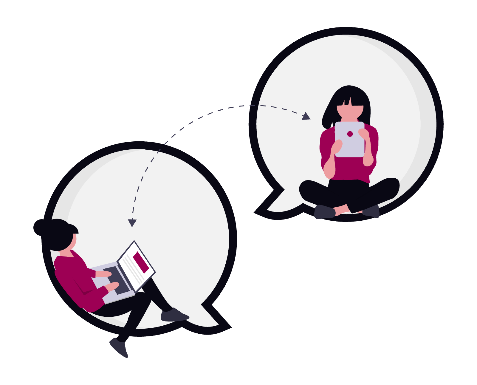 Two character communicating via text